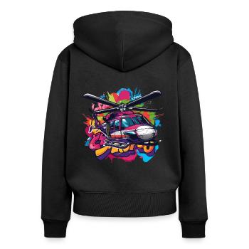 Ein farbenfroher Graffiti Hubschrauber - Frauen Premium Bio Zip Hoodie - Schwarz - Hinten - Julia (174cm)