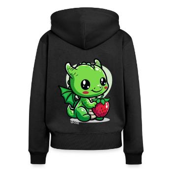 Ein kleiner süßer Drache mit einer Erdbeere - Frauen Premium Bio Zip Hoodie - Schwarz - Hinten - Julia (174cm)