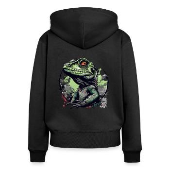 Lézard dragon d’eau, un dragon d’eau - Sweat à capuche zippé Premium bio Femme - noir - Dos - Julia (174cm)