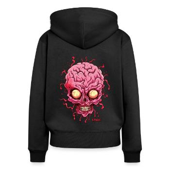 Sauer und Lustig, Zombie Gehirn Totenkopf - Frauen Premium Bio Zip Hoodie - Schwarz - Hinten - Julia (174cm)