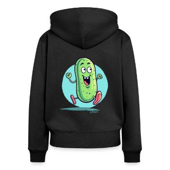A drawing of a happily running cucumber - Women's Premium Organic Zip Hoodie - black - Back - Julia (174cm)
