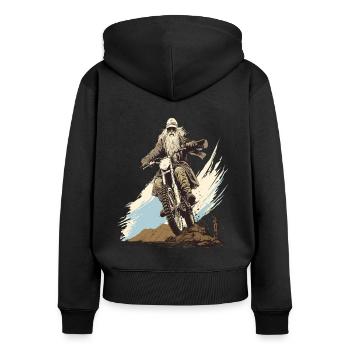 Magicien Hippie Ancien : Motocross Enduro Old School - Sweat à capuche zippé Premium bio Femme - noir - Dos - Julia (174cm)