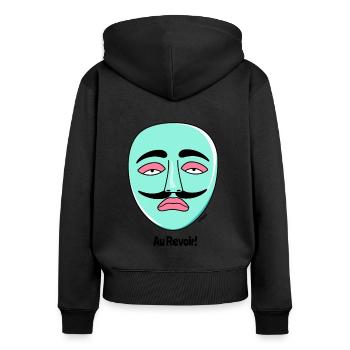 Masque et moustache à la française : Au Revoir - Sweat à capuche zippé Premium bio Femme - noir - Dos - Julia (174cm)