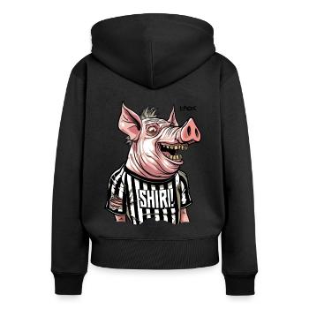 Lustiges Schiedsrichter-Schwein, der Schiri - Frauen Premium Bio Zip Hoodie - Schwarz - Hinten - Julia (174cm)