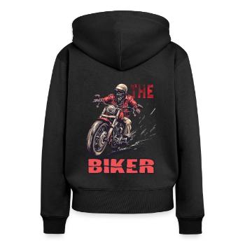 Le motard : le motard sur la route - Sweat à capuche zippé Premium bio Femme - noir - Dos - Julia (174cm)
