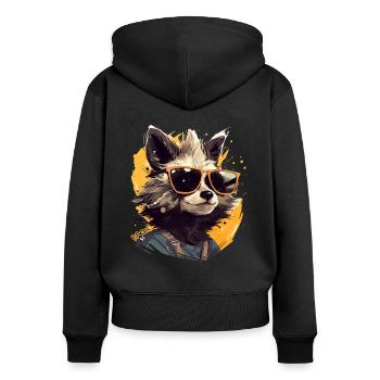 Coole Sonnenbrille und ein Waschbär - Frauen Premium Bio Zip Hoodie - Schwarz - Hinten - Julia (174cm)