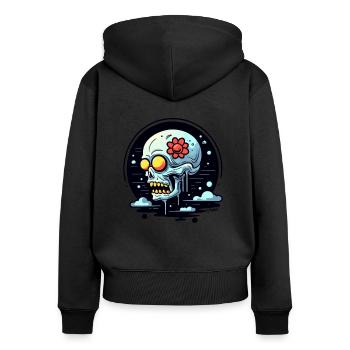 Nuages et fleurs crâne - Sweat à capuche zippé Premium bio Femme - noir - Dos - Julia (174cm)