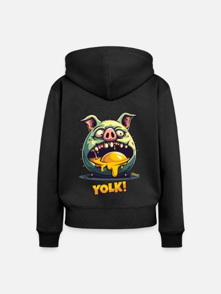 Zombie-Schwein verschlingt Eigelb - Frauen Premium Bio Zip Hoodie - Schwarz