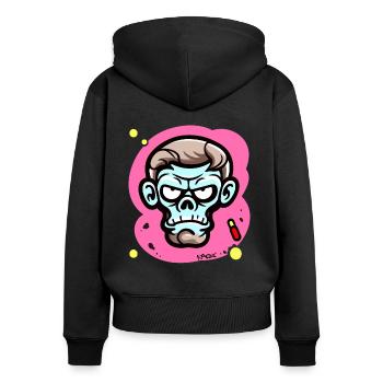 pointlessly crazy, funny cartoon monkey - Women's Premium Organic Zip Hoodie - black - Back - Julia (174cm)