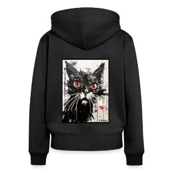 Carbon Paper Colored Pencil Drawing of a Cat - Women's Premium Organic Zip Hoodie - black - Back - Julia (174cm)