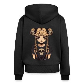 Anime Emo Mädchen mit Zöpfen und Totenköpfen - Frauen Premium Bio Zip Hoodie - Schwarz - Hinten - Julia (174cm)
