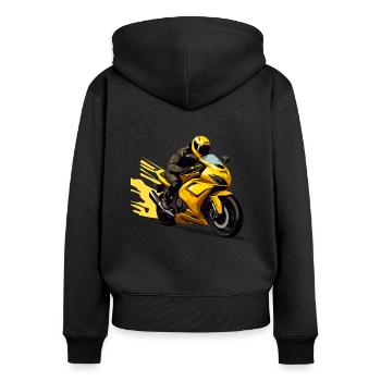 Moto jaune : Pilote de motard Superbike - Sweat à capuche zippé Premium bio Femme - noir - Dos - Julia (174cm)