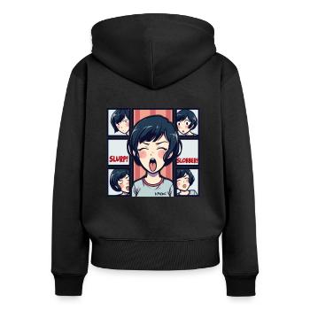 Anime girl trained to slurp ramen noodles - Women's Premium Organic Zip Hoodie - black - Back - Julia (174cm)