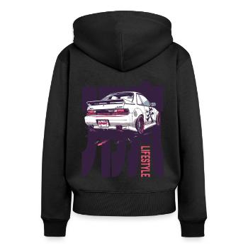 Japanese 90s Cars Lifestyle: JDM Tuning - Women's Premium Organic Zip Hoodie - black - Back - Julia (174cm)