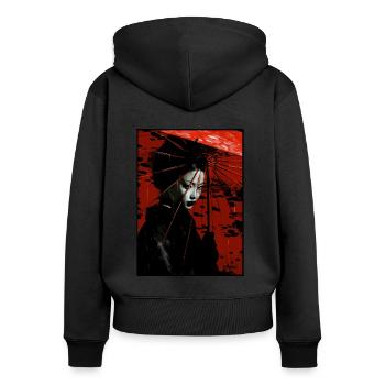 Geisha japonaise avec parapluie - Sweat à capuche zippé Premium bio Femme - noir - Dos - Julia (174cm)