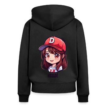 Une jolie fille d’anime de baseball dit bonjour - Sweat à capuche zippé Premium bio Femme - noir - Dos - Julia (174cm)