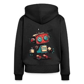 Piep Piep, hier kommt der Cartoon-Roboter - Frauen Premium Bio Zip Hoodie - Schwarz - Hinten - Julia (174cm)