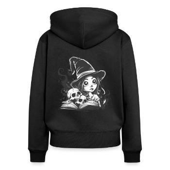 Anime Hexen Mädchen mit Zauberbuch und Totenkopf - Frauen Premium Bio Zip Hoodie - Schwarz - Hinten - Julia (174cm)