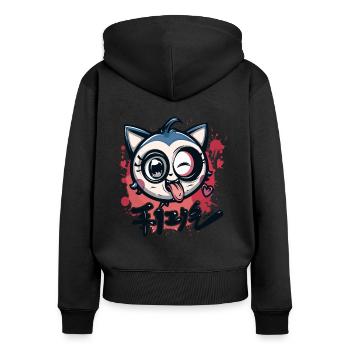 Graffiti Wall Japan Anime: Naughty Cat - Women's Premium Organic Zip Hoodie - black - Back - Julia (174cm)