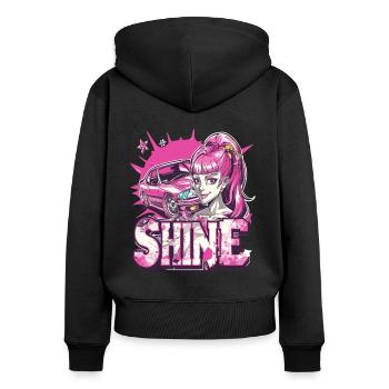 Les voitures de sport automobile japonaises et les filles d’anime brillent - Sweat à capuche zippé Premium bio Femme - noir - Dos - Julia (174cm)