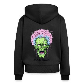 Brain Drain, riesiges grün-pinkes Zombie-Gehirn - Frauen Premium Bio Zip Hoodie - Schwarz - Hinten - Julia (174cm)