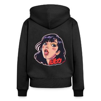 Une fille d’anime de dessin animé l’aime juteuse et savoureuse - Sweat à capuche zippé Premium bio Femme - noir - Dos - Julia (174cm)
