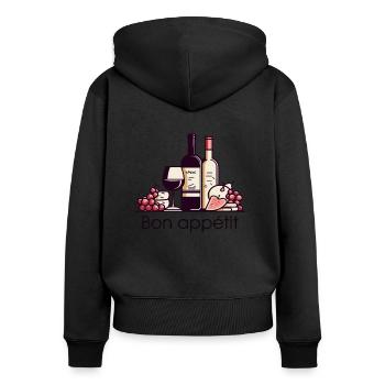 Wine, grapes, cheese - bon appetit! - Women's Premium Organic Zip Hoodie - black - Back - Julia (174cm)
