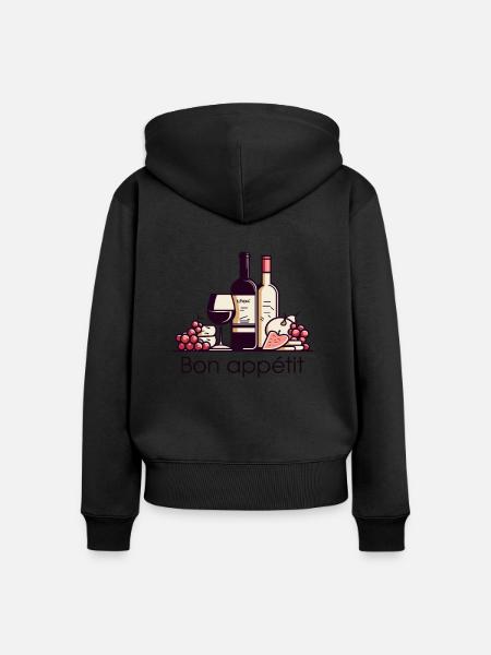 Wein, Trauben, Käse - Guten Appetit! - Frauen Premium Bio Zip Hoodie - Schwarz