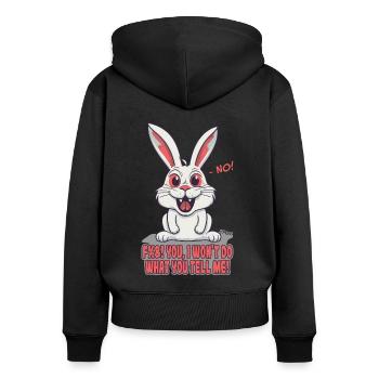 Ungehorsames Cartoon-Häschen, das nicht folgt - Frauen Premium Bio Zip Hoodie - Schwarz - Hinten - Julia (174cm)