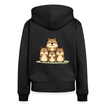 Caricature d’une famille de femmes castors célibataires - Sweat à capuche zippé Premium bio Femme - noir - Dos - Julia (174cm)