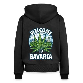 Cannabis Village : Bienvenue en Bavière - Sweat à capuche zippé Premium bio Femme - noir - Dos - Julia (174cm)