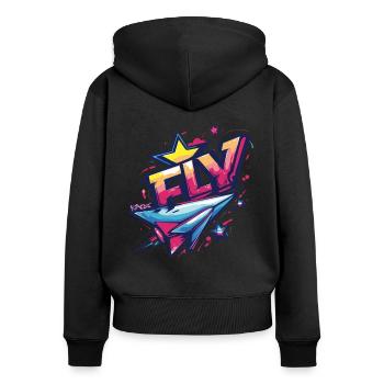 Avion en papier volant, avion en papier - Sweat à capuche zippé Premium bio Femme - noir - Dos - Julia (174cm)