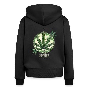 Legales Cannabis: Wir lieben Karl - Frauen Premium Bio Zip Hoodie - Schwarz - Hinten - Julia (174cm)