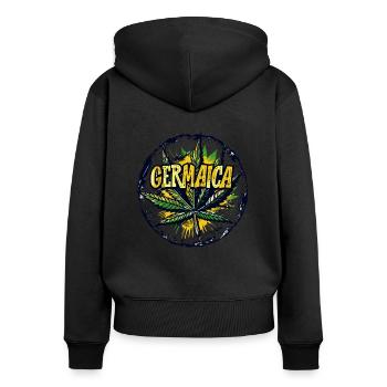 Reggae: Germaica Cannabis Deutschland Jamaika - Frauen Premium Bio Zip Hoodie - Schwarz - Hinten - Julia (174cm)