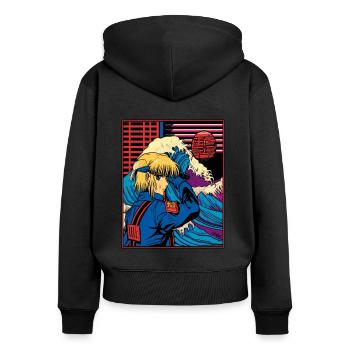 Kanagawa-Welle und Victoria dasPolice Girl - Frauen Premium Bio Zip Hoodie - Schwarz - Hinten - Julia (174cm)