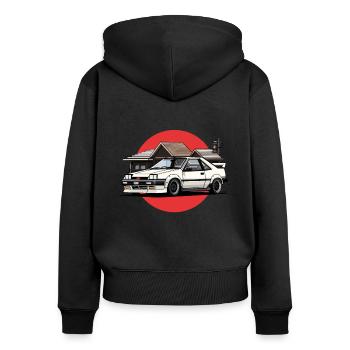 Scène automobile japonaise JDM des années 90 - Sweat à capuche zippé Premium bio Femme - noir - Dos - Julia (174cm)
