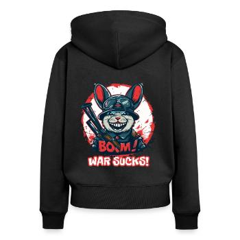 La guerre c’est de la merde : Soldat, Explosion, Lapin - Sweat à capuche zippé Premium bio Femme - noir - Dos - Julia (174cm)