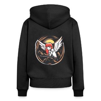 Niedlicher Engel amüsiert über eine alberne Waffe - Frauen Premium Bio Zip Hoodie - Schwarz - Hinten - Julia (174cm)