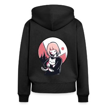 Juste nous deux : une fille et son chat - Sweat à capuche zippé Premium bio Femme - noir - Dos - Julia (174cm)