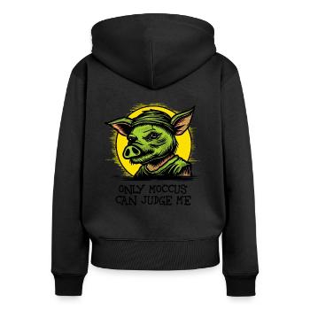 Celtic pig, only Moccus can judge me - Women's Premium Organic Zip Hoodie - black - Back - Julia (174cm)