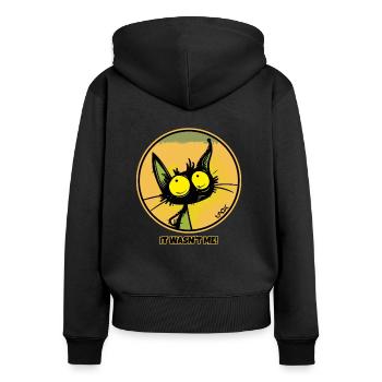 The cool innocent cat: "That wasn't me!" - Women's Premium Organic Zip Hoodie - black - Back - Julia (174cm)