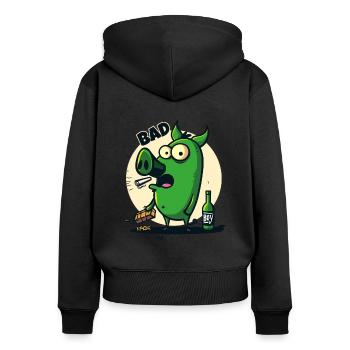 Cooles Cartoon-Schwein ist ein böser Junge - Frauen Premium Bio Zip Hoodie - Schwarz - Hinten - Julia (174cm)