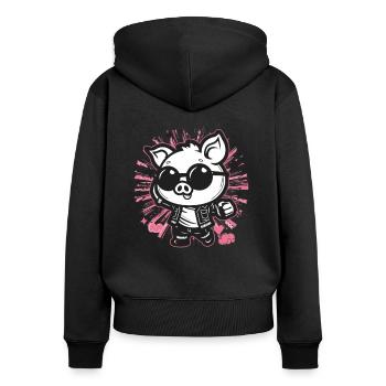 Super Glacières Disco Pig - Sweat à capuche zippé Premium bio Femme - noir - Dos - Julia (174cm)