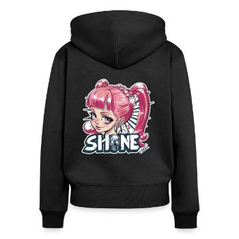 Lustig cooles Anime-Mädchen mit Schädel, Strahle - Frauen Premium Bio Zip Hoodie - Schwarz - Hinten - Julia (174cm)