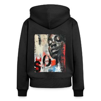 Peinture murale d’art de rue africain - Sweat à capuche zippé Premium bio Femme - noir - Dos - Julia (174cm)