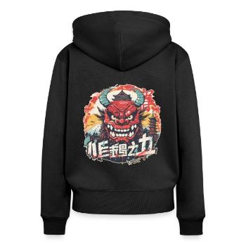 City, Temple and Silly Japanese Oni Mask - Women's Premium Organic Zip Hoodie - black - Back - Julia (174cm)
