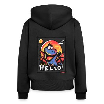 Dragon adorable et drôle, bonjour - Sweat à capuche zippé Premium bio Femme - noir - Dos - Julia (174cm)