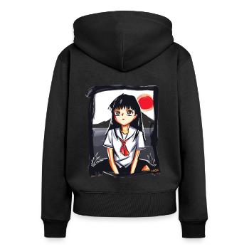 Anime Manga Schoolgirl Japanese Red Sun - Women's Premium Organic Zip Hoodie - black - Back - Julia (174cm)