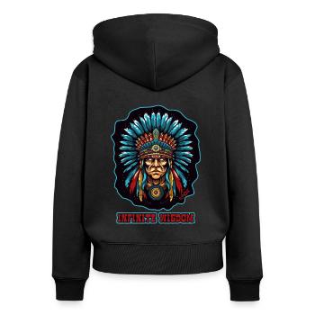 Unendliche Weisheit amerikanischer Ureinwohner - Frauen Premium Bio Zip Hoodie - Schwarz - Hinten - Julia (174cm)