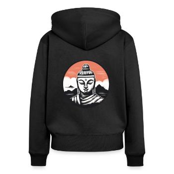 Le moine Bouddha - Sweat à capuche zippé Premium bio Femme - noir - Dos - Julia (174cm)
